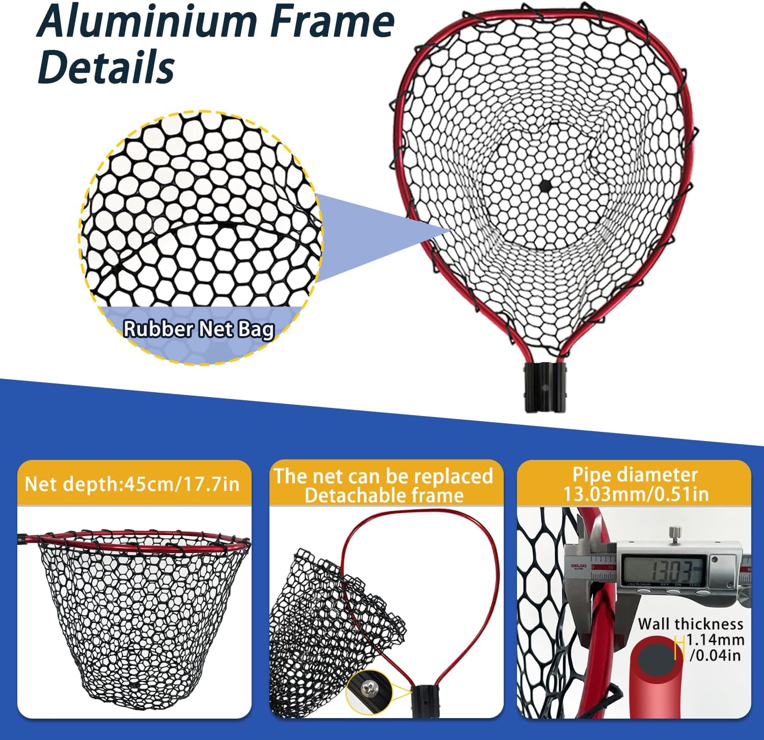 Telescoping Metal Lock Fishing Net with Handle Red Green 64" 52" Rubber Fish Net - Adjustable Length Lightweight Foldable Large Big Collapsible Extendable Fishing Net