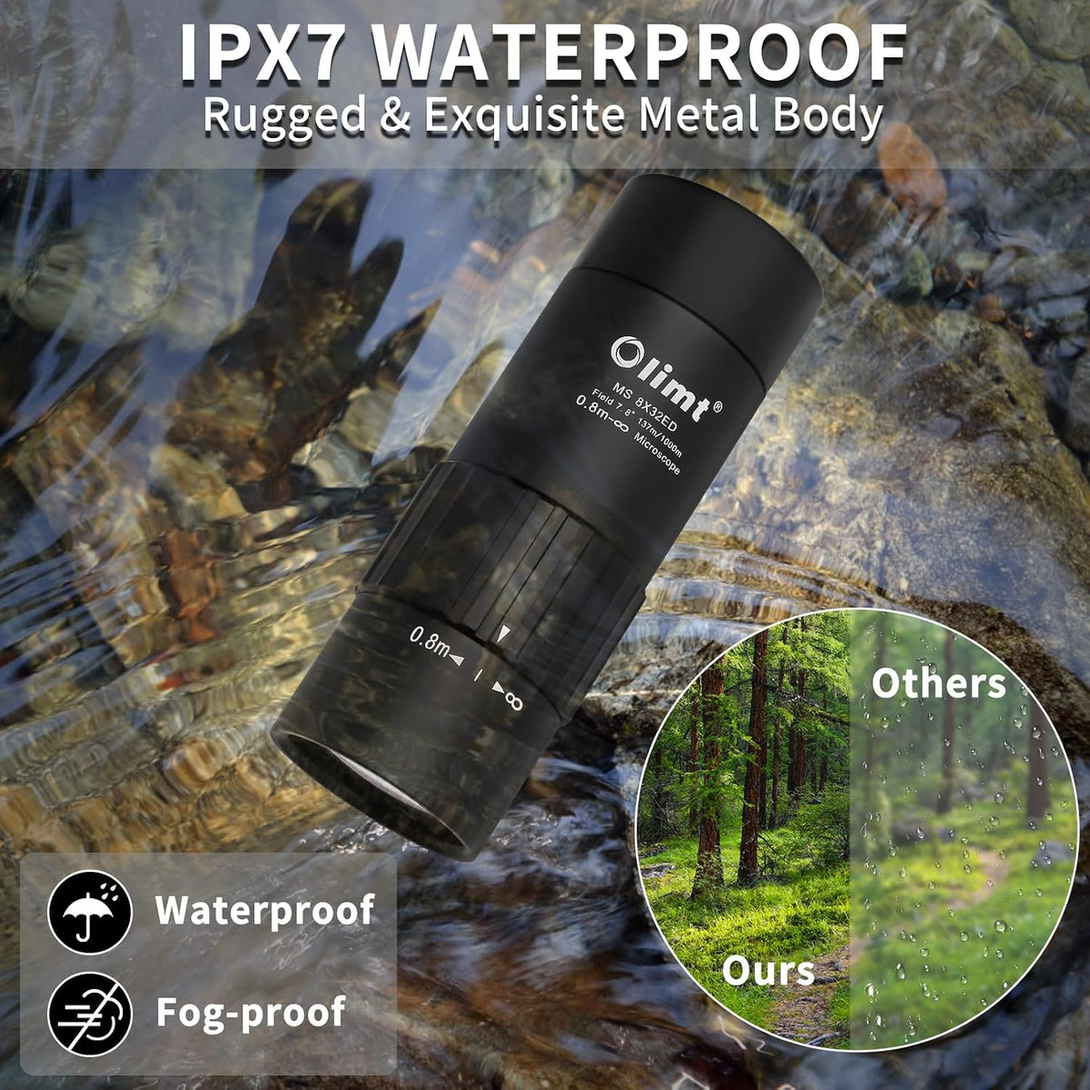 Olimt 8x25 Monocular Telescope, Mini Pocket Compact Small Size Portable Handheld Lightweight ED Glass Wide Angle View Waterproof Monoscope for Adults Hiking Camping Backpacking Outdoor Travel Hunting