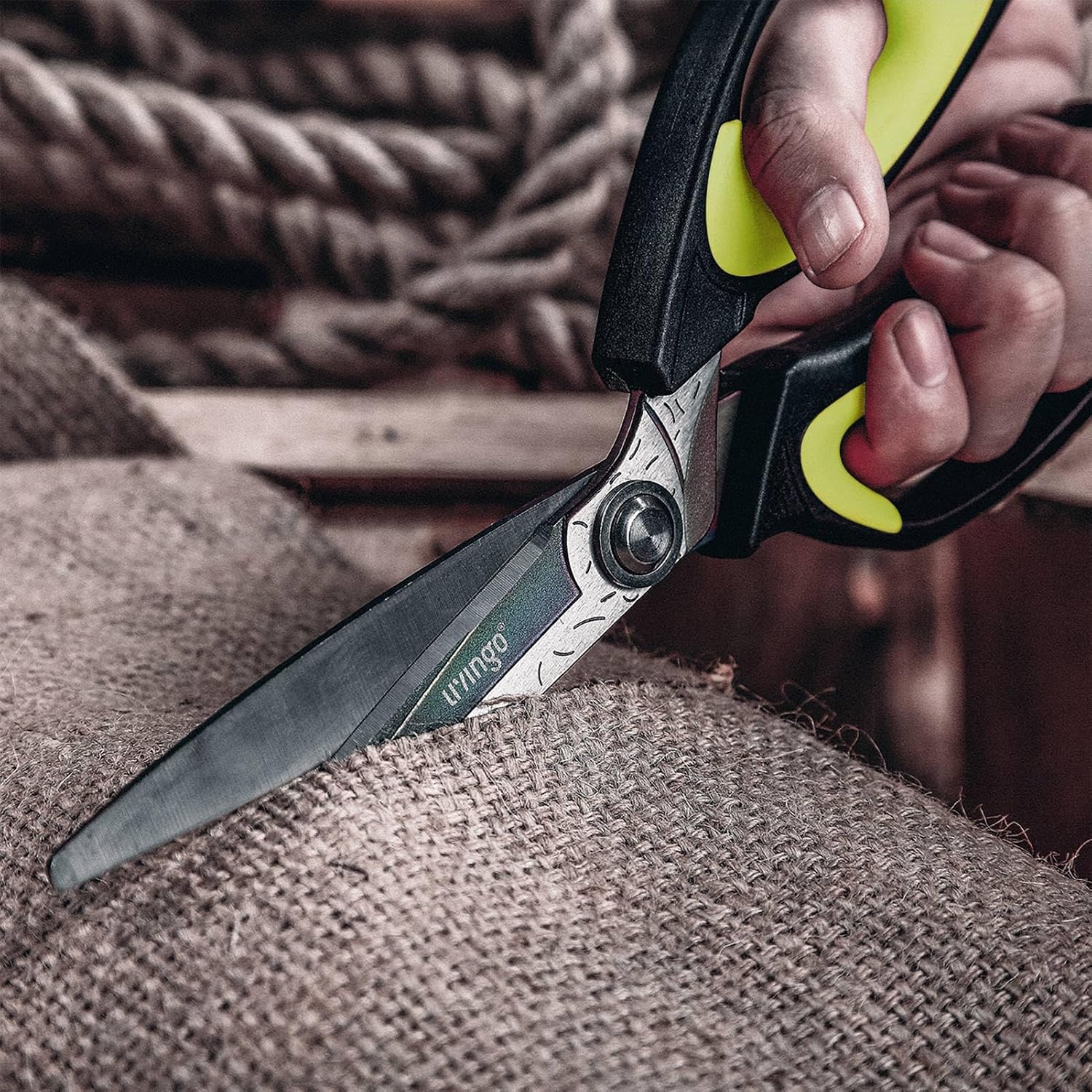 LIVINGO 10" Heavy Duty Multipurpose Shears for Shop & Garden (Green/Black)