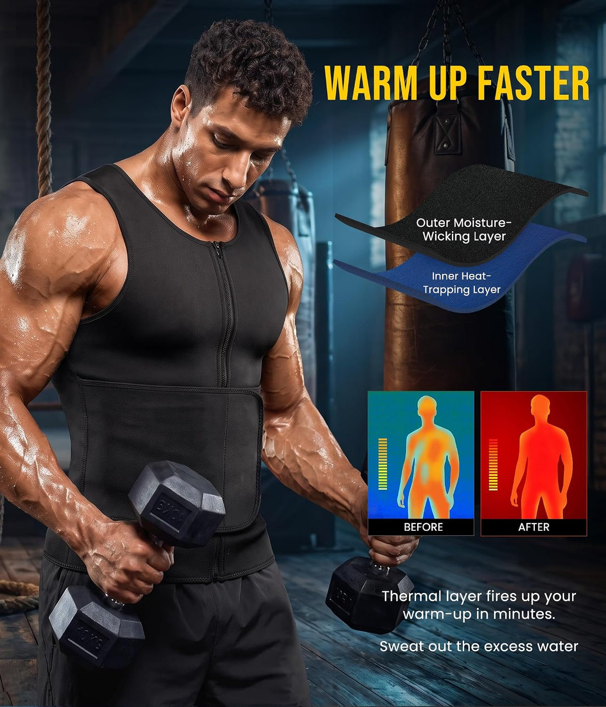Junlan Waist Trainer Mens Sauna Suit Shirt Sweat Vest Weight Loss Gym Faja