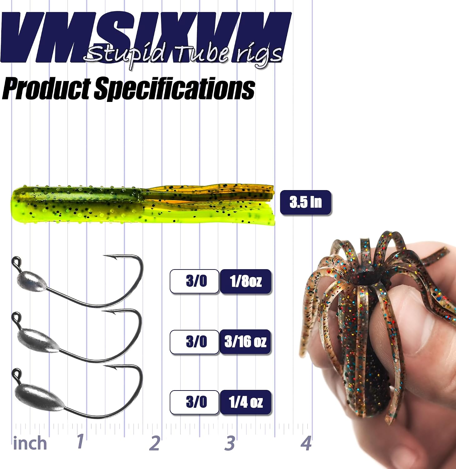 Tube Lures Jig Heads Hooks Tube Baits Worms for Bass Fishing