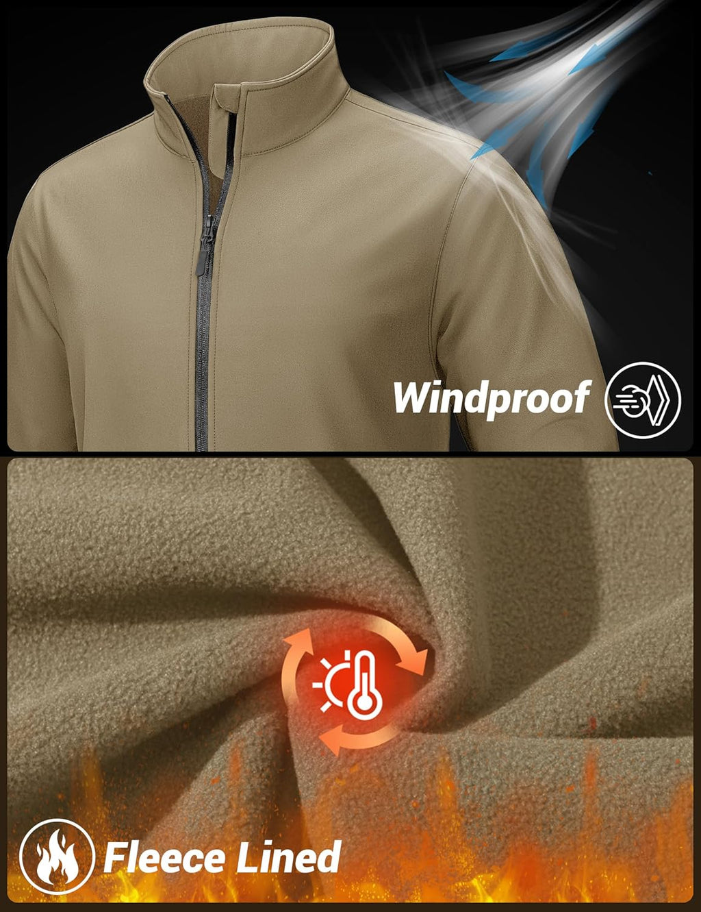 TACVASEN Men's Lightweight Softshell Waterproof Fleece Windbreaker Jacket