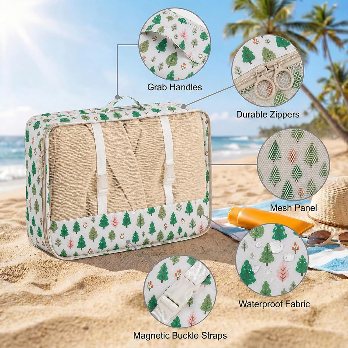 8 Set Packing Cubes for Travel, Durable Luggage Packing Organizers, Carry-On Accessories, TSA Approved See-Through Cubes, Space-Saving Storage Bags, Gifts for Women (Forest Greenery)