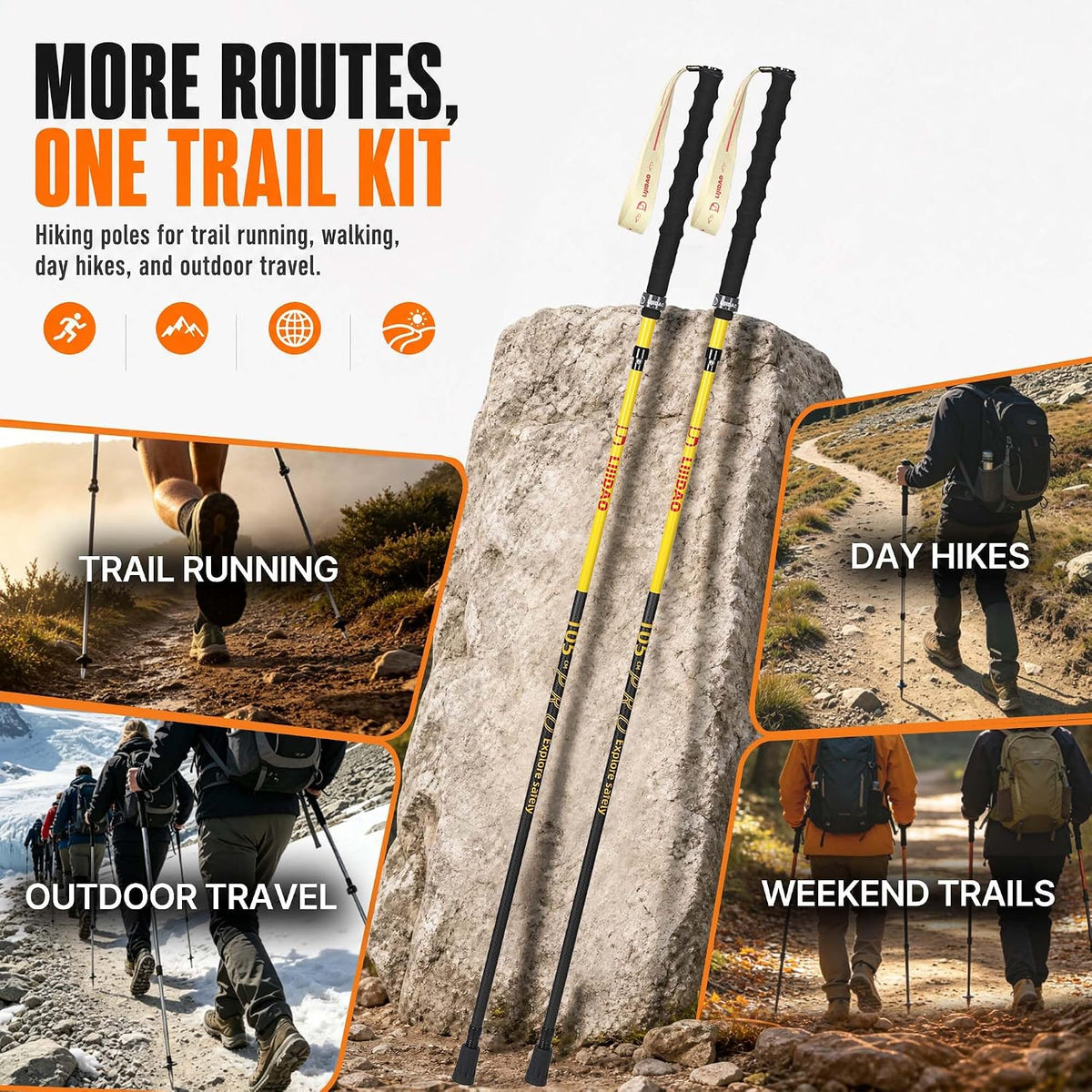 Carbon Fiber Hiking Poles Collapsible Lightweight，2 Pack