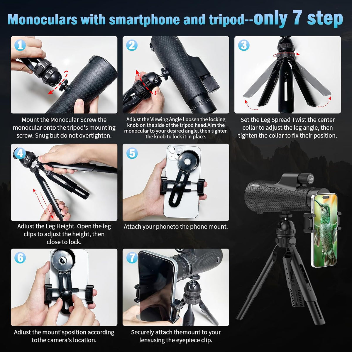 15x55 Monocular Telescope for Adults with Tripod and Phone Adapter