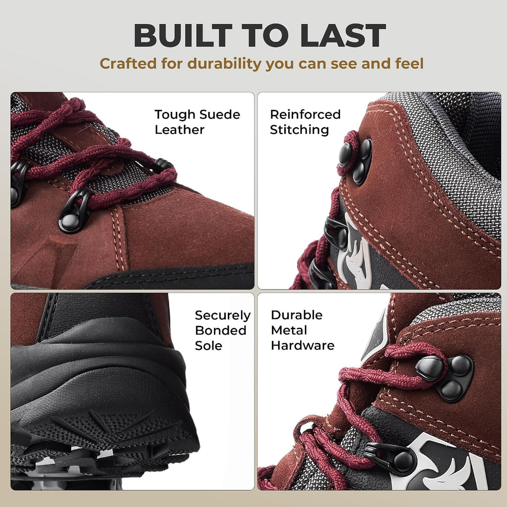 Foxelli Men’s Hiking Boots – Waterproof Breathable & Lightweight Suede Leather Hiking Boots for Men