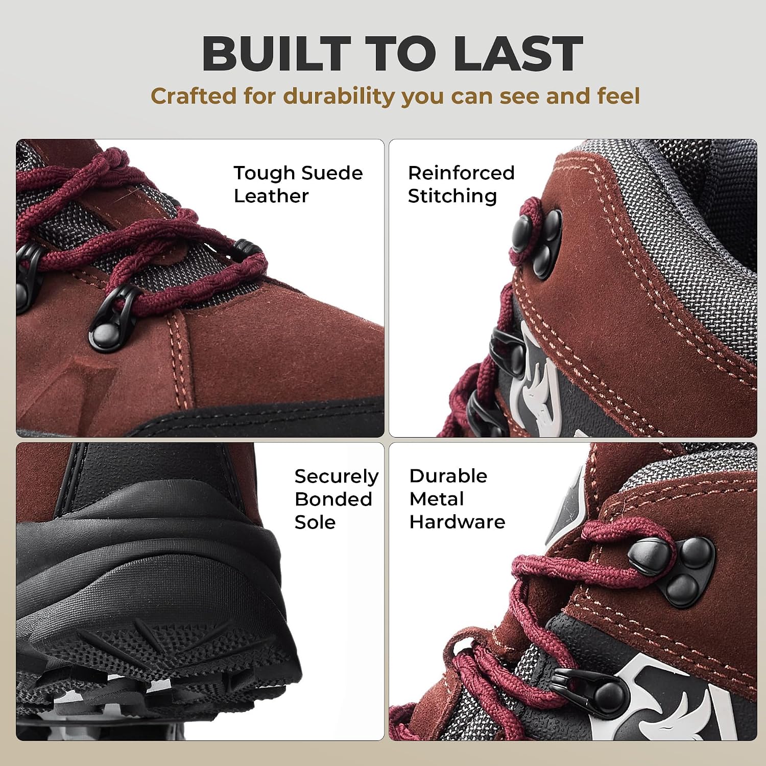 Foxelli Men’s Hiking Boots – Waterproof Breathable & Lightweight Suede Leather Hiking Boots for Men