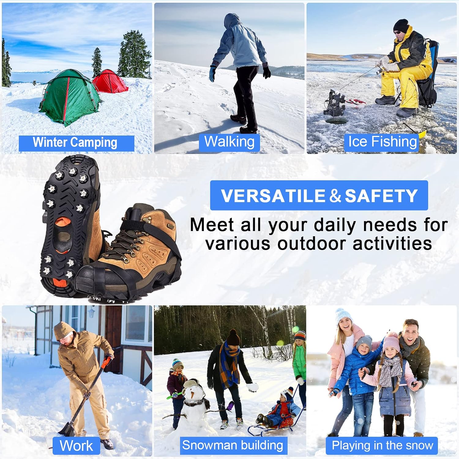 Crampons, Ice Cleats for Shoes and Boots, Silicone Stainless Steel