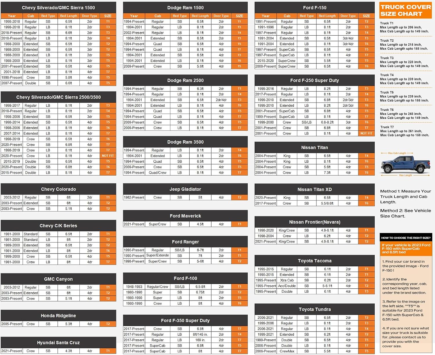 Kayme Truck Cover Waterproof All Weather - See Size Chart - Size T5
