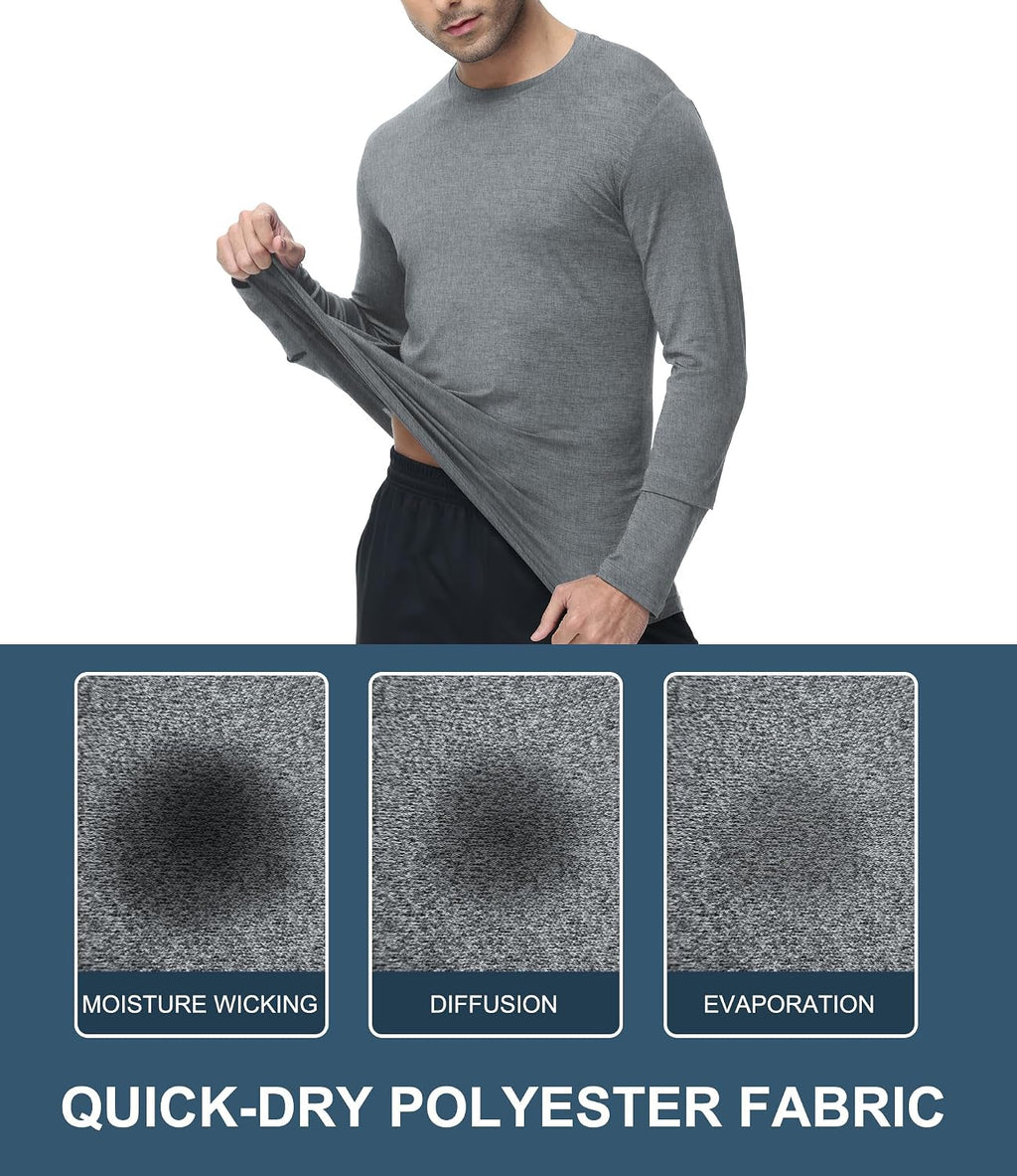 Kinglaman 6 Pack Men Dry Fit Workout Long Sleeve UPF 50+ Athletic Gym Shirt