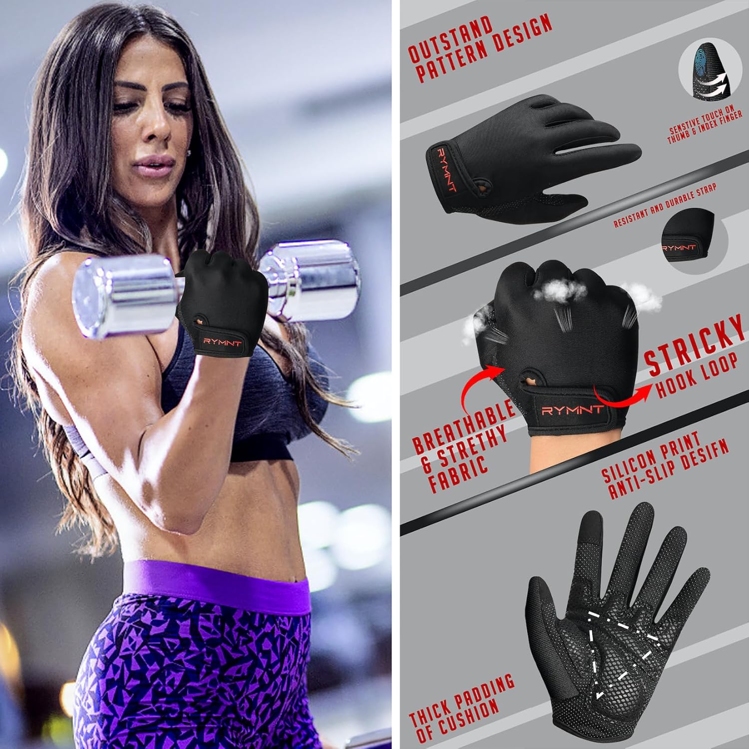 Full Finger Workout Gloves Women Men - Weight Lifting Gloves Full Palm Grip