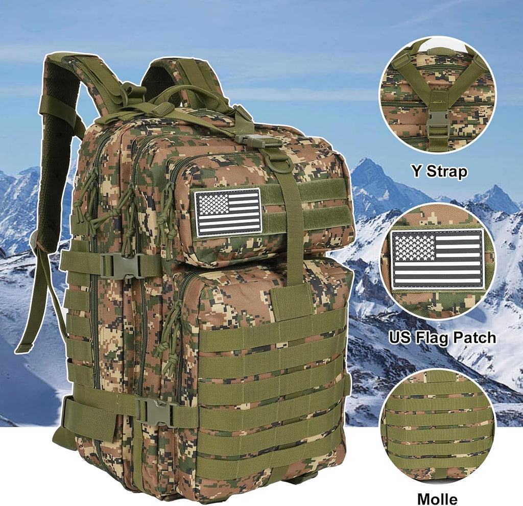 50L Large Military Tactical Backpack Molle Army Assault Pack for Travel Camping Hiking Fishing Backpack for men(woodland camo)