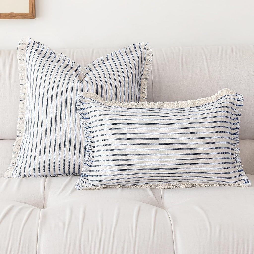 YEENAASY Throw Pillow Covers 18x18 Boho Striped Pillow Cases with Tassel