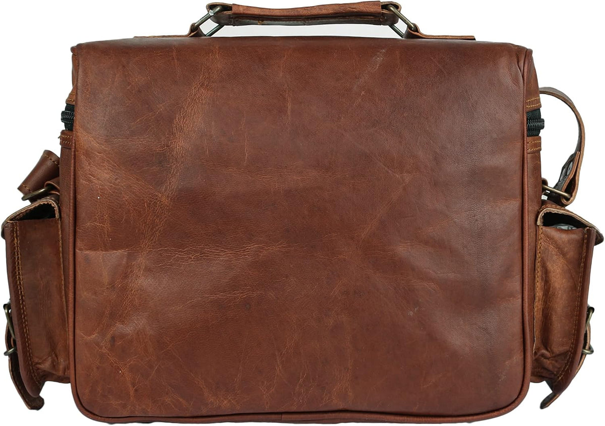 Leather Messenger Bag for Camera - Vintage Shoulder Satchel Camera Bag for DSLR, Canon, Nikon, Fuji Cameras - Travel, Portable Photography Bag