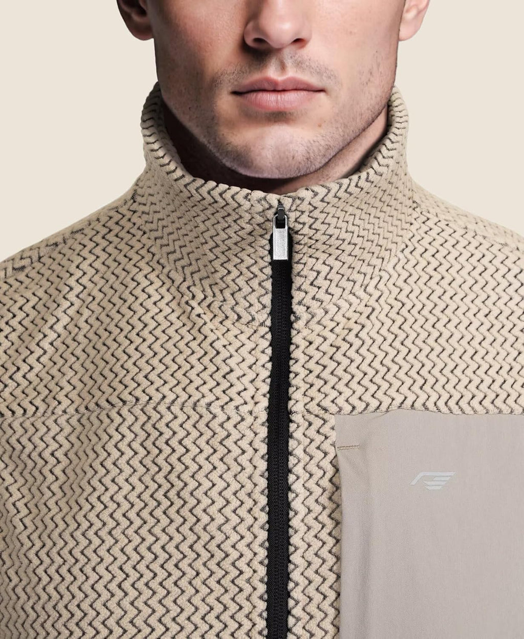 Mens Fleece Vest Mock Neck Full Zip Textured Sleeveless Jacket with Zippered Chest Pocket Active Fit Hiking Golf Top