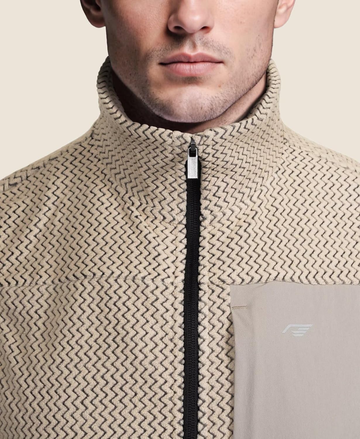 Mens Fleece Vest Mock Neck Full Zip Textured Sleeveless Jacket with Zippered Chest Pocket Active Fit Hiking Golf Top