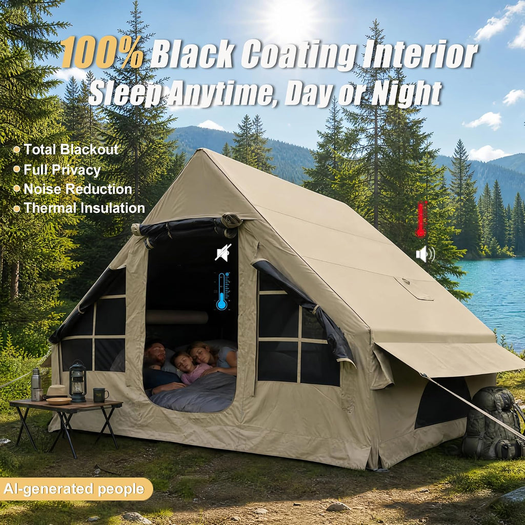 Inflatable Tent for 4-Season Camping, Blow up Glamping Tent for 4-6 Person