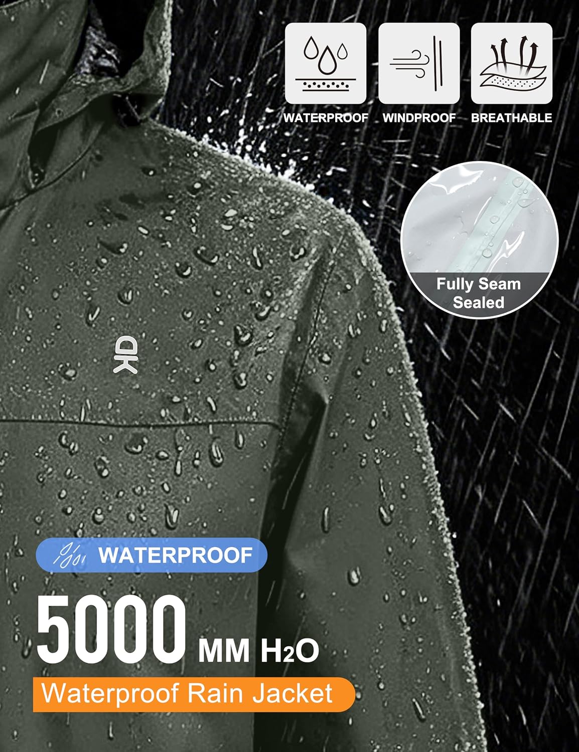 Little Donkey Andy Men's Waterproof Rain Jacket Outdoor Raincoat for Hiking