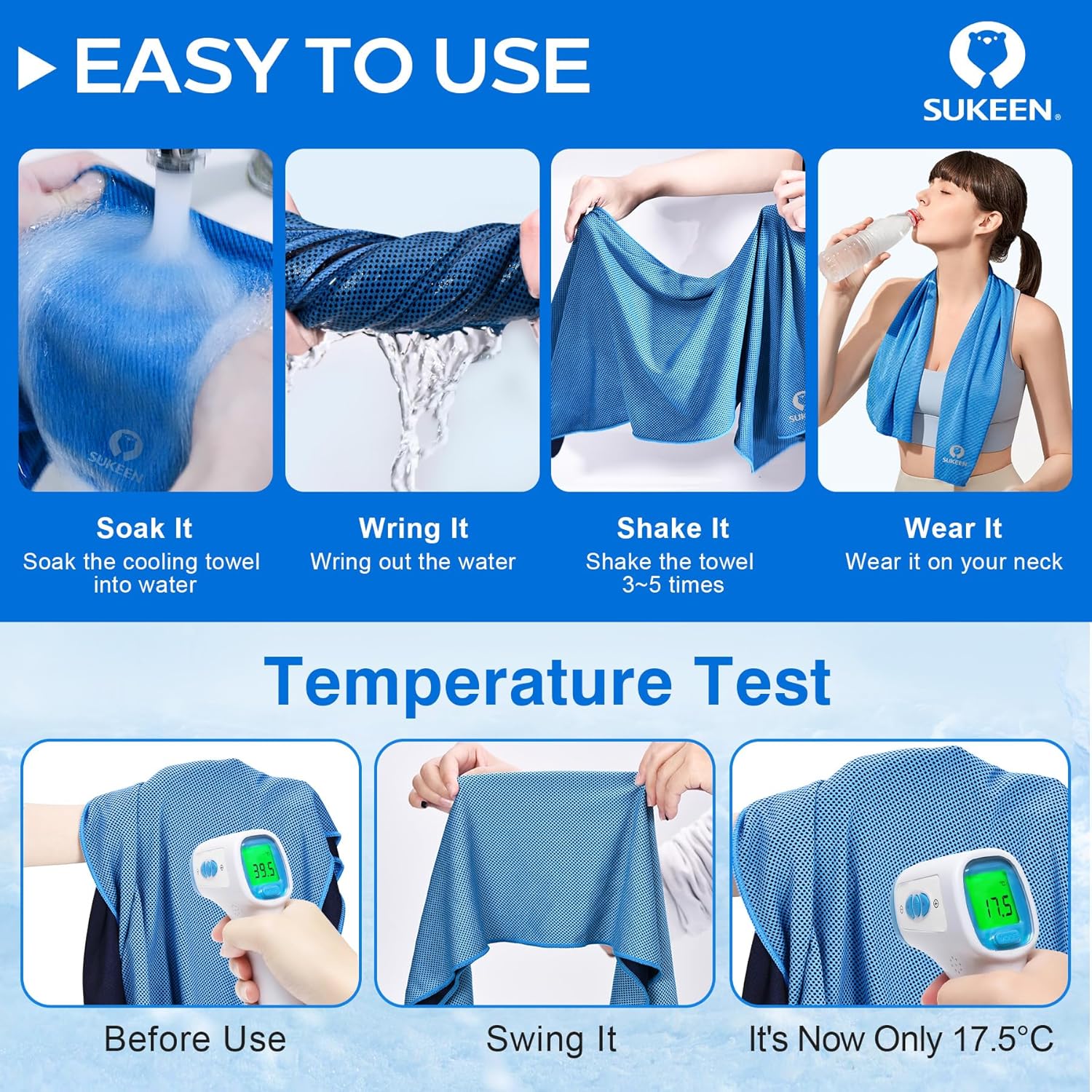 Sukeen 4 Pack Cooling Towels (40"x 12"), Cooling Neck Wraps, Soft Ice Towel