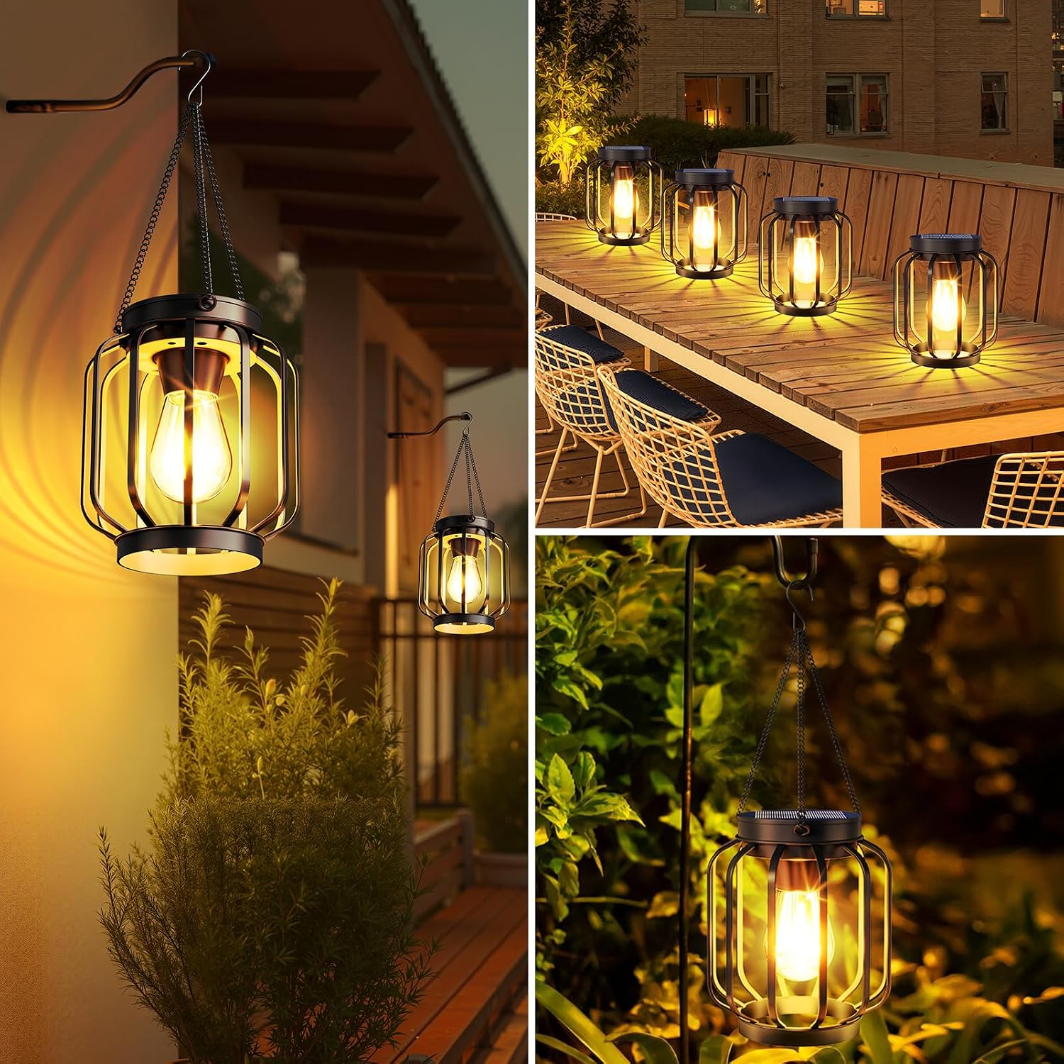 Solar Lanterns Outdoor Waterproof Metal Hanging Solar Lantern, 4 Pack