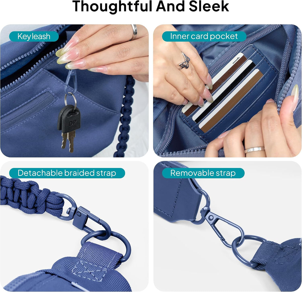TOPEAST Fanny Pack for Women, Anti-Theft Travel Belt Bag Crossbody Sling Bag Purse with RFID Blocking, Small Fashion Bum Bag with Multiple Pockets for Hiking Walking Sport, Navy Blue