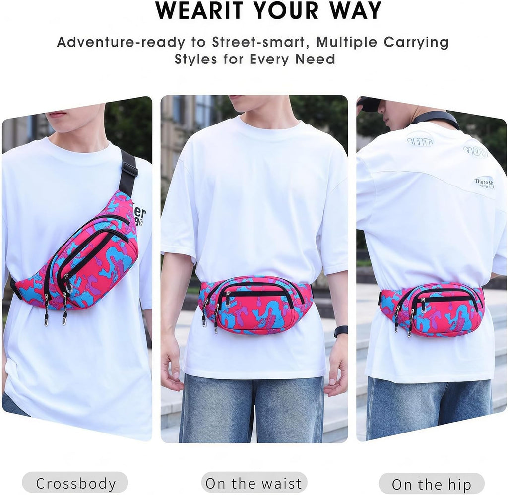 Large Fanny Pack for Women Men NSYOOMH, Crossbody Waist Bag 5-Zipper Pocket