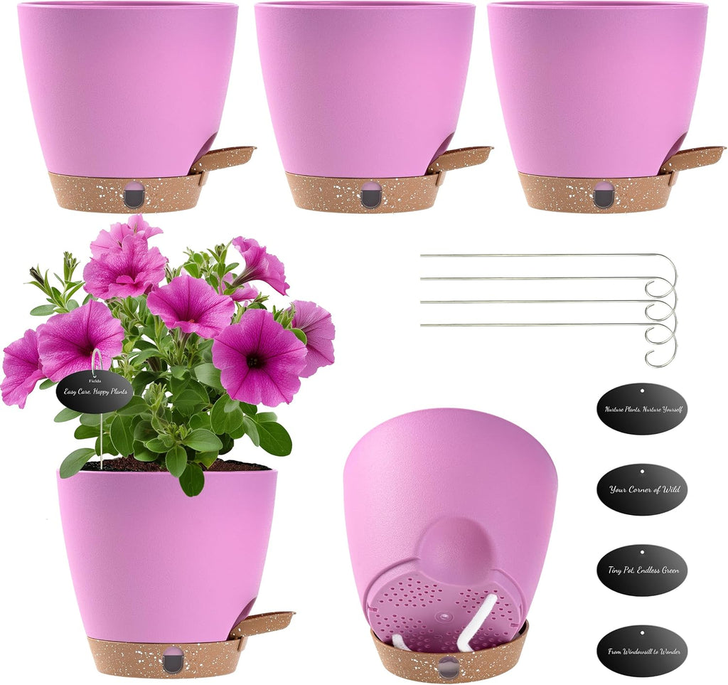 6 Inch Small Self Watering Pots for Indoor Outdoor Plants,5-Pack