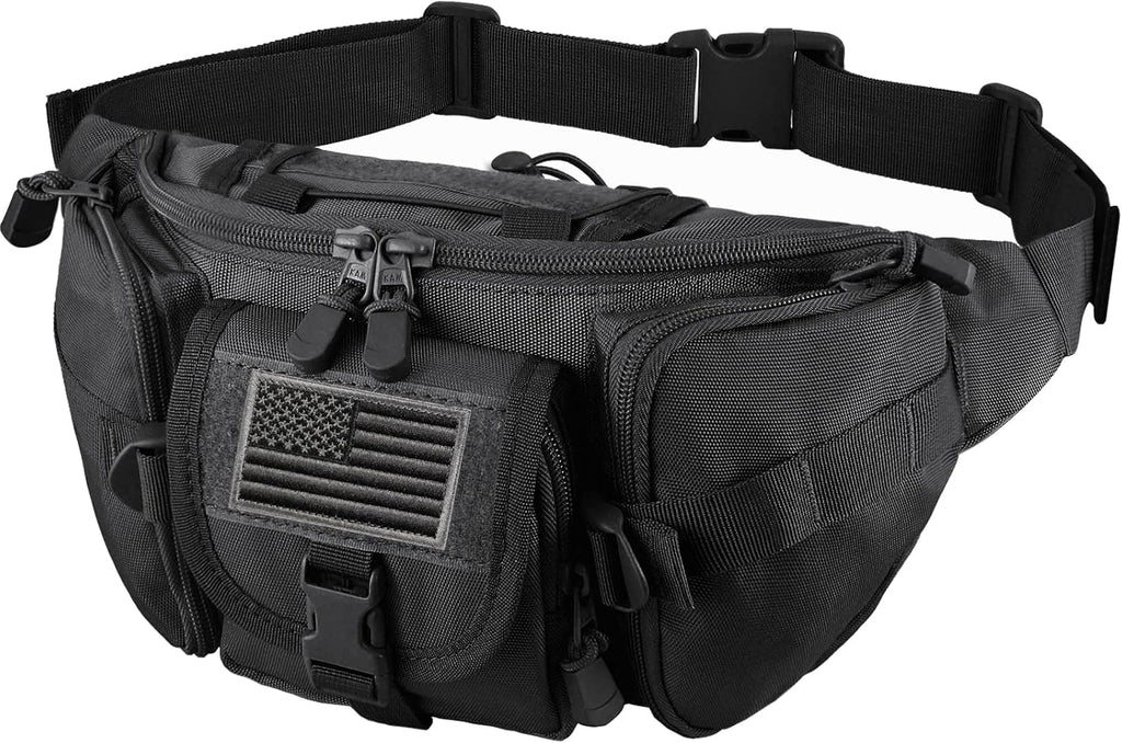 FRTKK Tactical Fanny Pack Military Waist Bag Pack with USA Flag Patch Utility Hip Pack with Adjustable Strap for Outdoors Fishing Cycling Camping Hiking Dog Walking (Army green 2)
