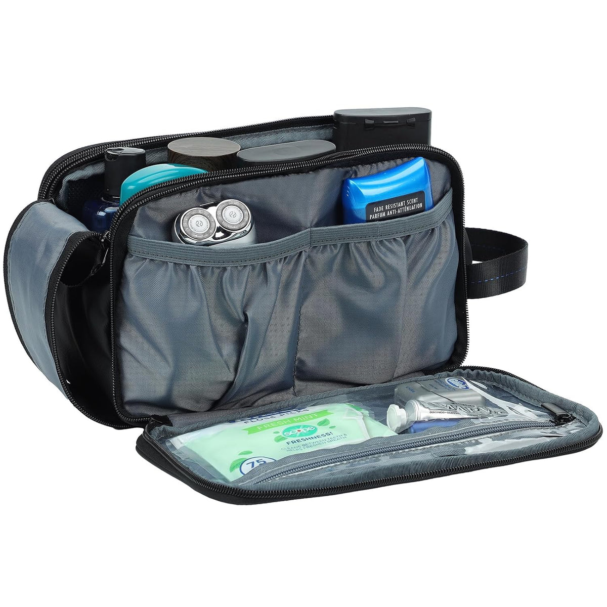 ZEEMO Travel Toiletry Bag for Men, Full Open Dopp Kit with Dual Compartment