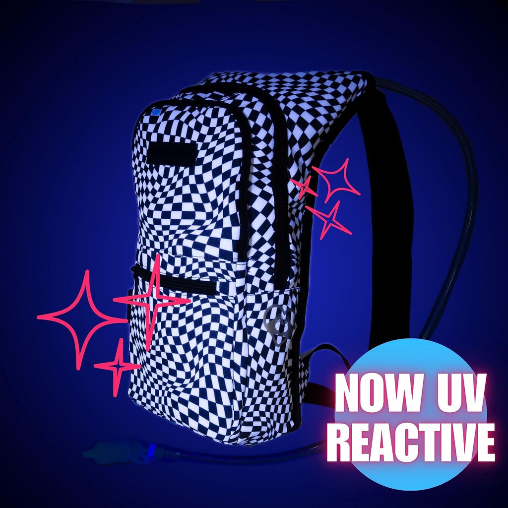 Kandies World Reflective Festival Hydration Pack - 2L Hydropack for Raves, Hiking, Biking, Running, and More (with Anti-Theft Pocket)