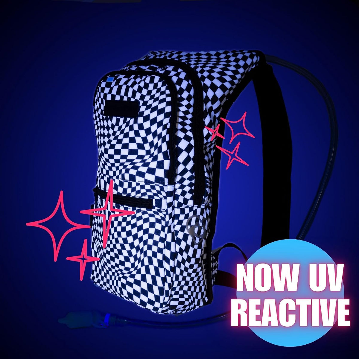 Kandies World Reflective Festival Hydration Pack - 2L Hydropack for Raves, Hiking, Biking, Running, and More (with Anti-Theft Pocket)