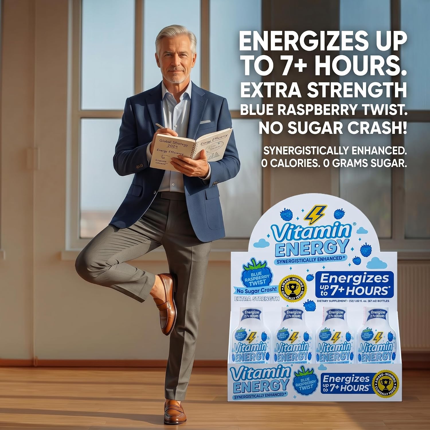 Vitamin Energy Blue Raspberry Twist Extra Strength Energy Shot, 36 Pack - Up to 7 Hrs, 260mg Natural Caffeine, Zero Sugar - Electrolytes + BCAAs, Hydration, B12 B6 Niacin, 1.93 fl oz, Keto Vegan