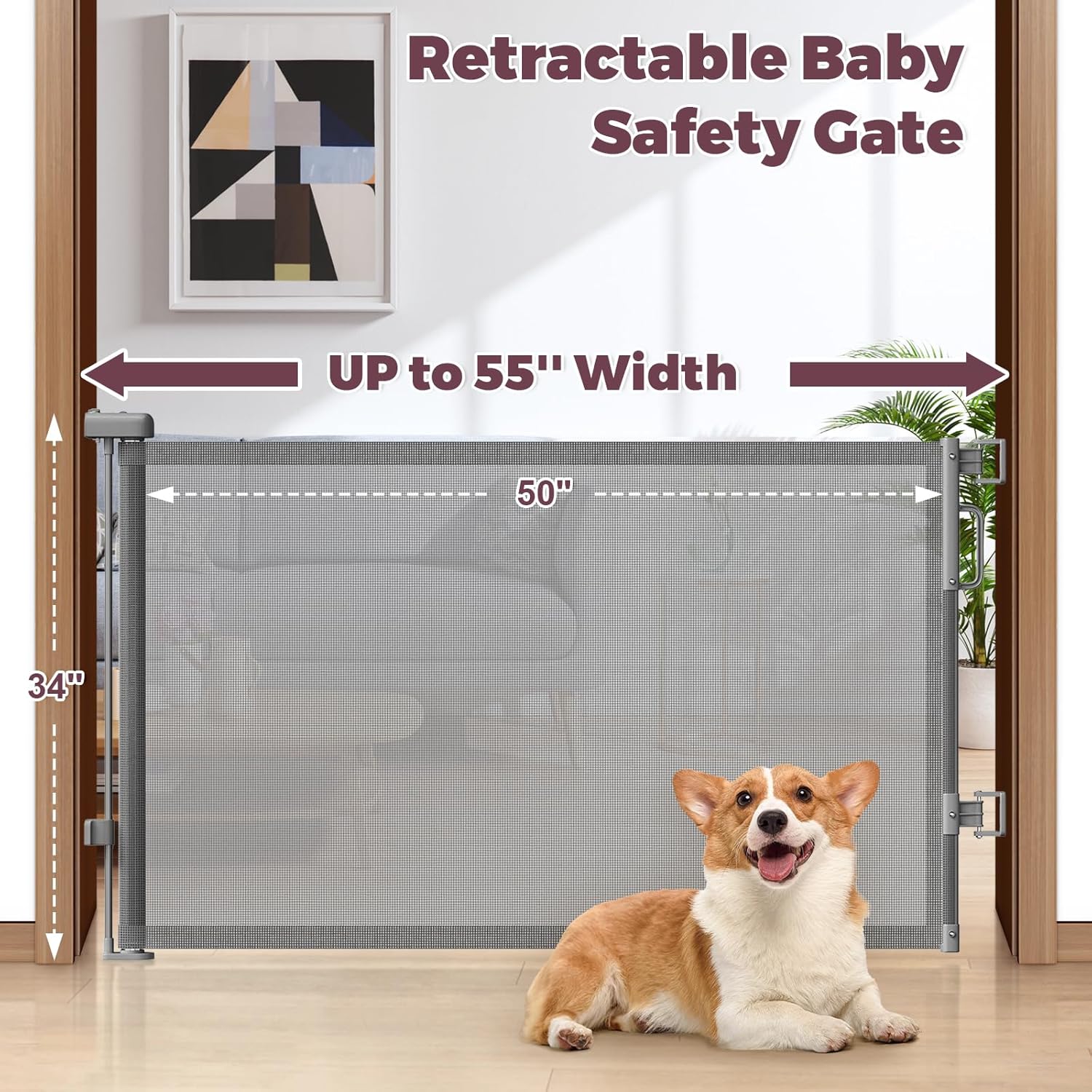 Retractable Baby Gate for Stairs & Doorways, Dog Gate Indoor Outdoor