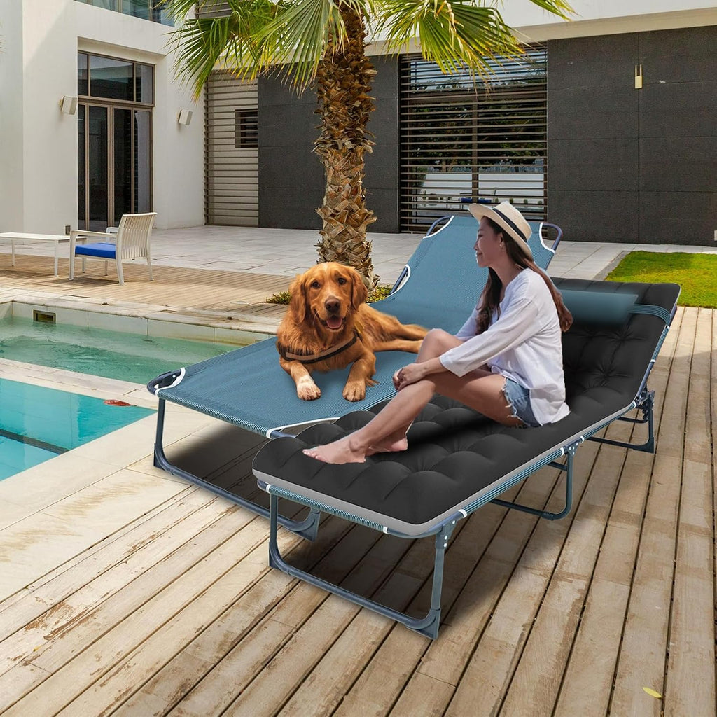 Big RED Camping Sleeping Cot, 5-Position Folding Cot/Lounge Chair with Mattress, Folding Sleep Camp Cots for Adults, Heavy Duty Lounge Chairs for Outside, Beach, Lawn