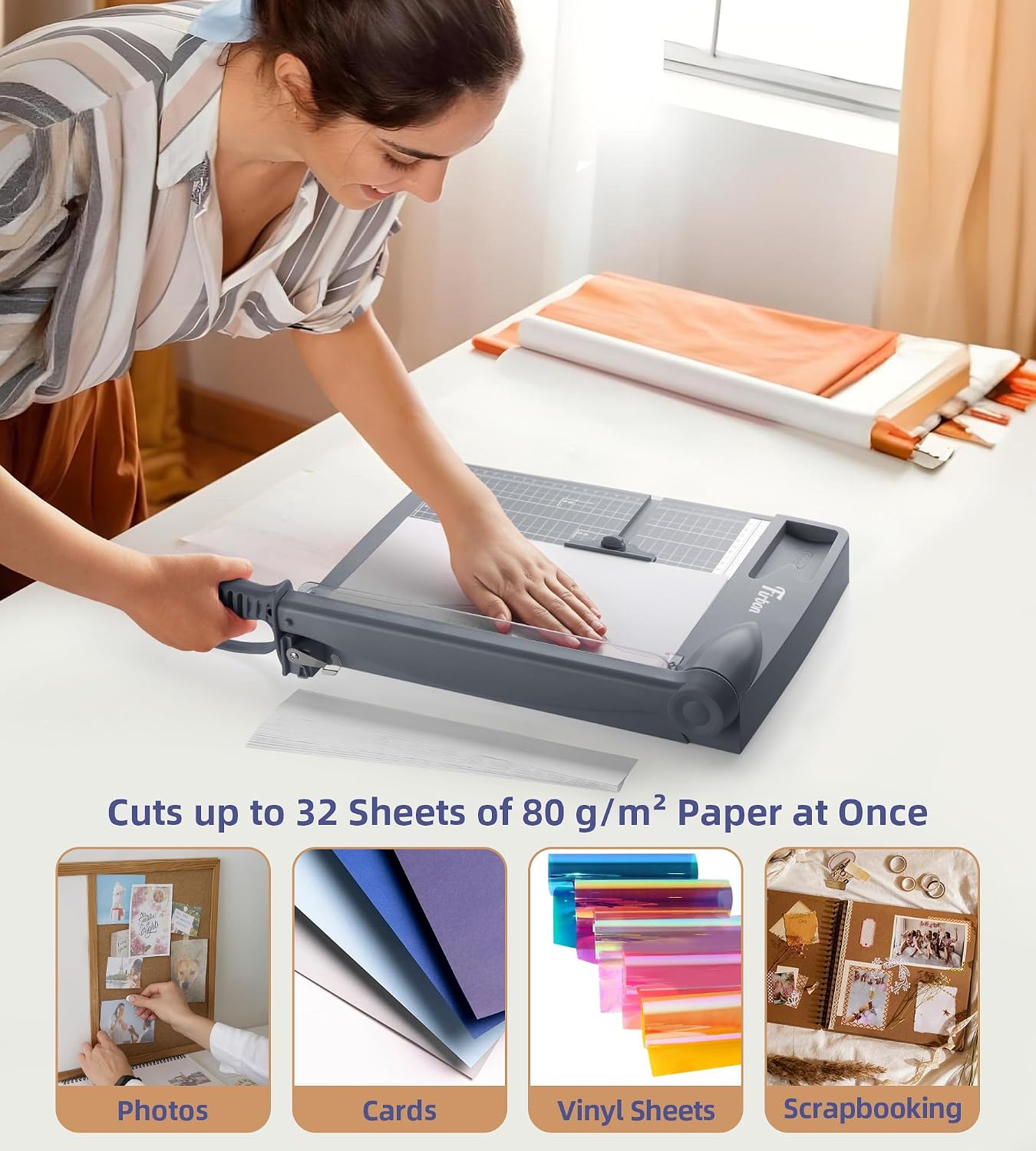 Firbon 12 Inch Guillotine Paper Cutter, Heavy-Duty Paper Trimmers, Gray