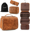 Elviros Hanging Toiletry Bag for Men PU Leather Shaving Dopp Kit (Brown)