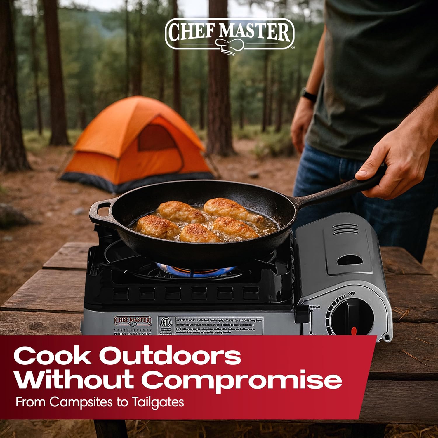 Chef Master Portable Butane Camping Stove, Backpacking Burner, 15,000 BTU