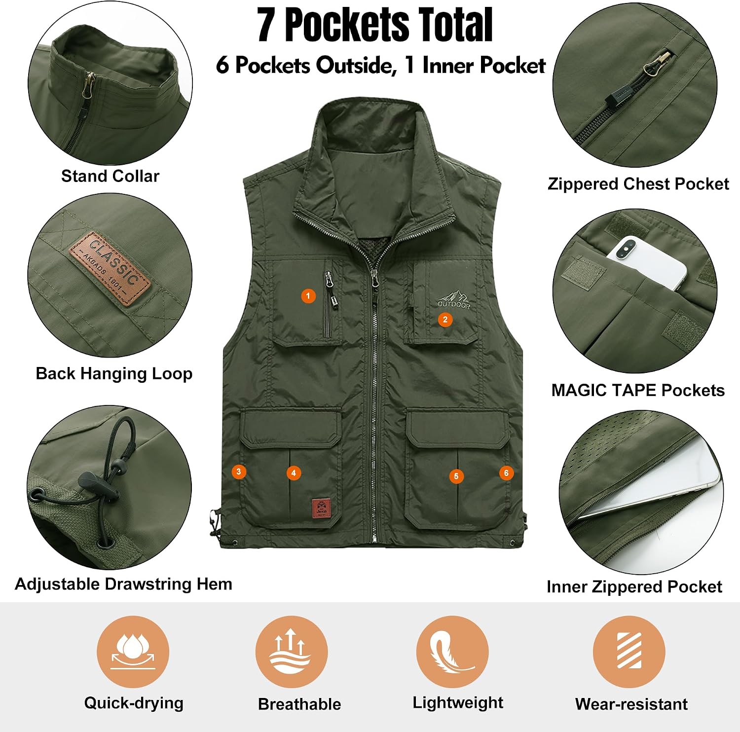 Flygo Men's Lightweight Outdoor Travel Work Fishing Vest with Multi-Pockets
