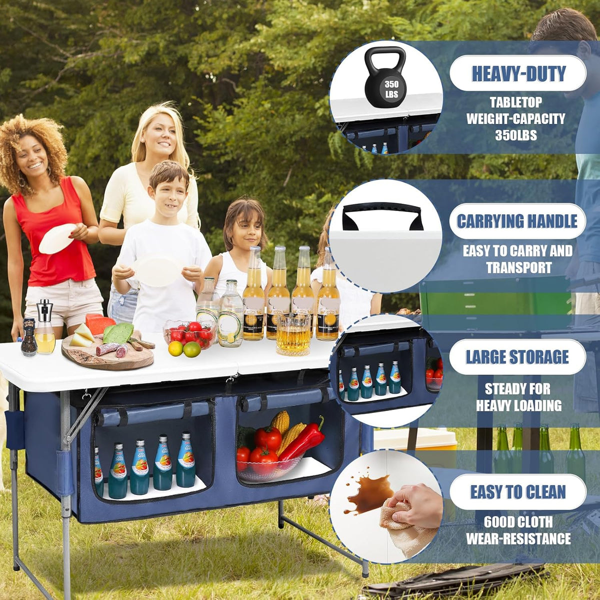 Camp Field 4ft Foldable Camping Table with Storage, Adjustable Height