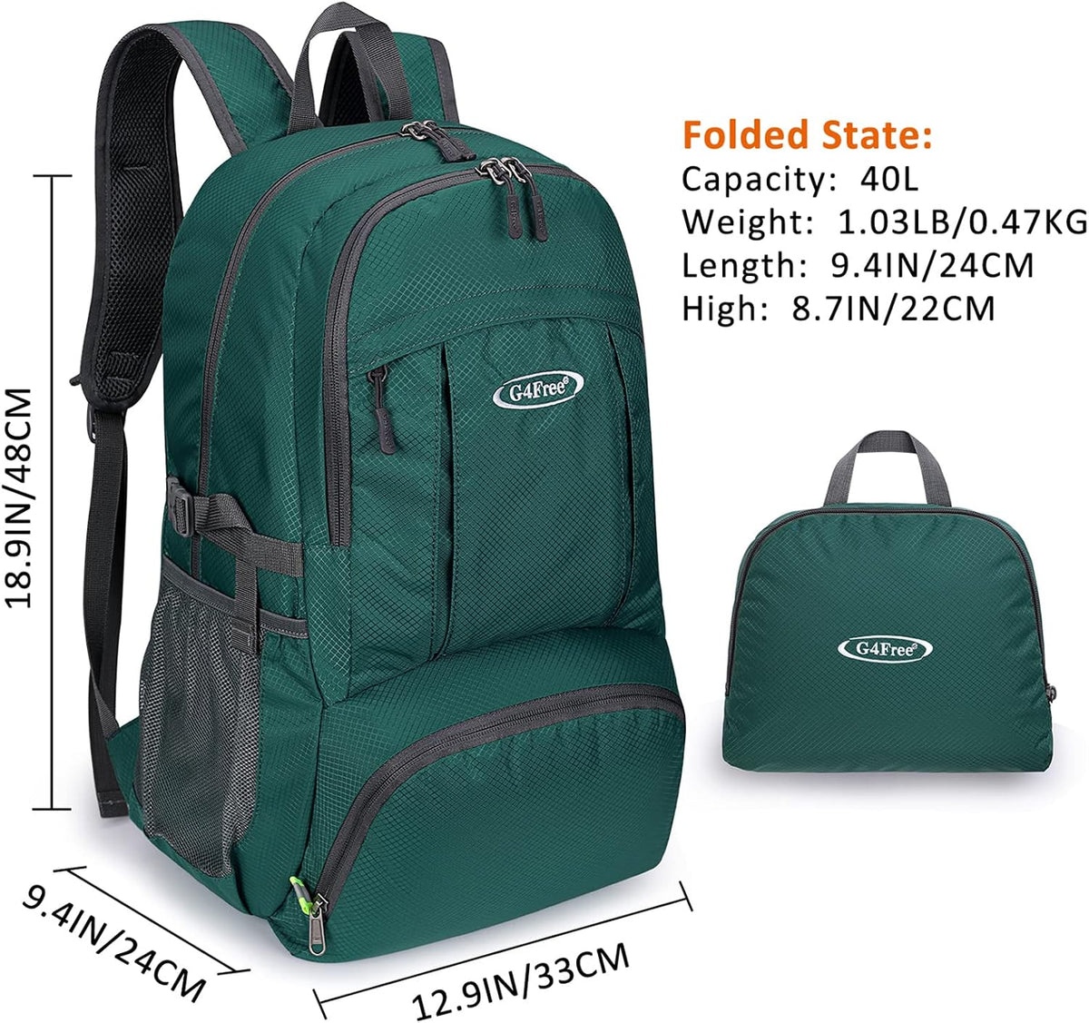 G4Free 40L Lightweight Packable Hiking Backpack, Waterproof Travel Daypack