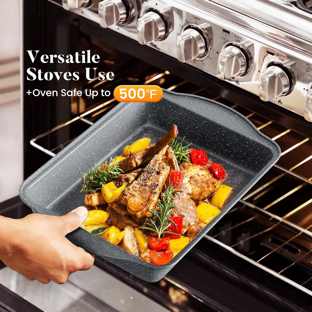 Kitchen Academy Granite Pots and Pans Set Non Stick, Induction Cookware