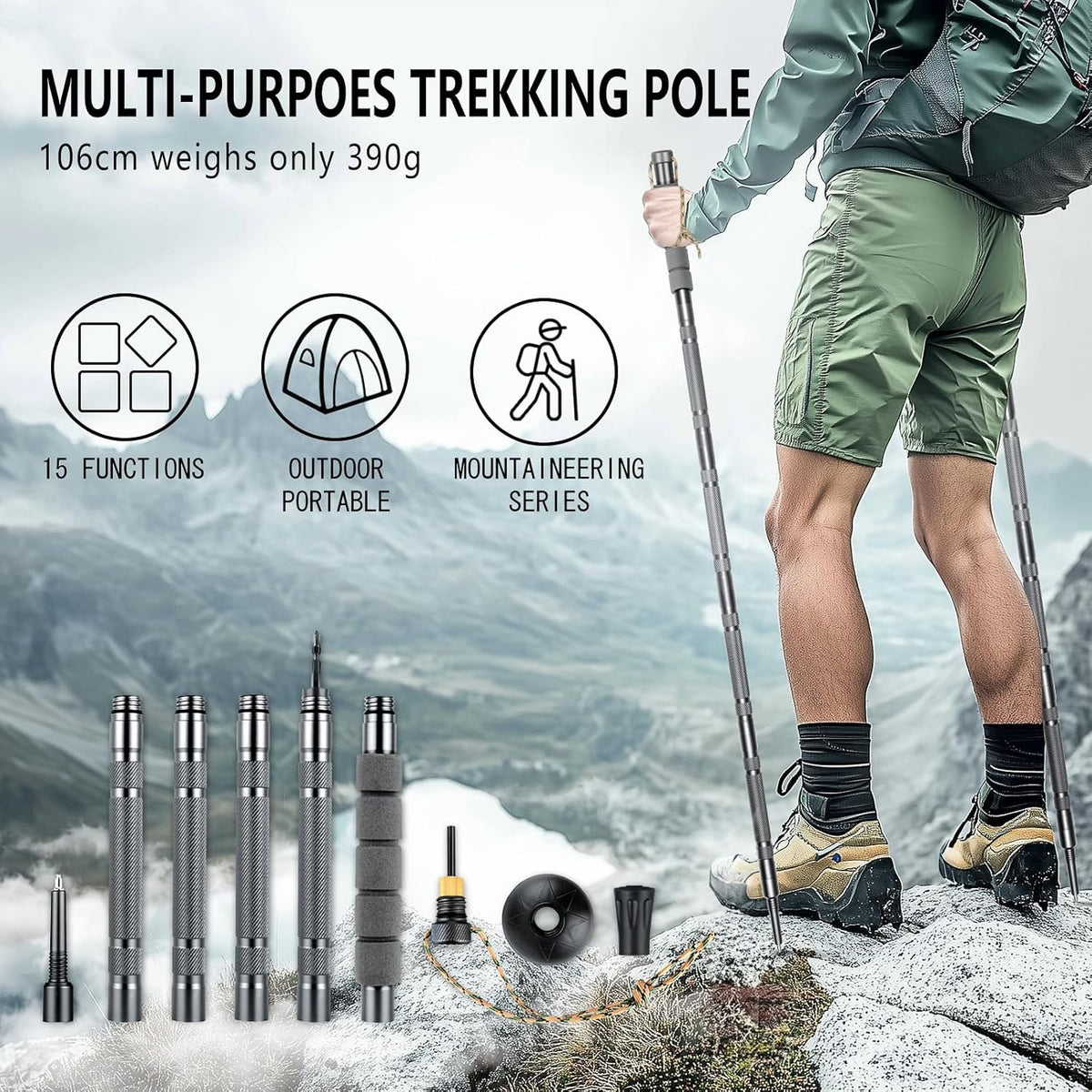 Hiking Pole Detachable Lightweight for Hiking Stick Walking Pole for Man Women