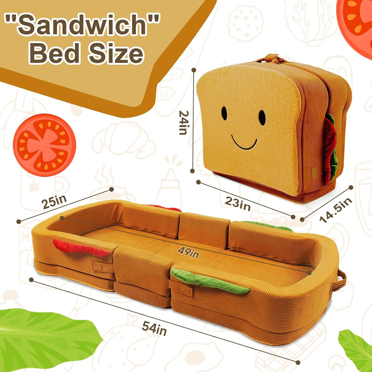 Toddler Travel Bed Sandwich Style - Portable Toddlers Floor Beds, Foldable Soft Foam Travel Bed for Baby and Kid, Washable Cover Toddler Cot with Safety Rail for Travel, Home/Travel Sleep