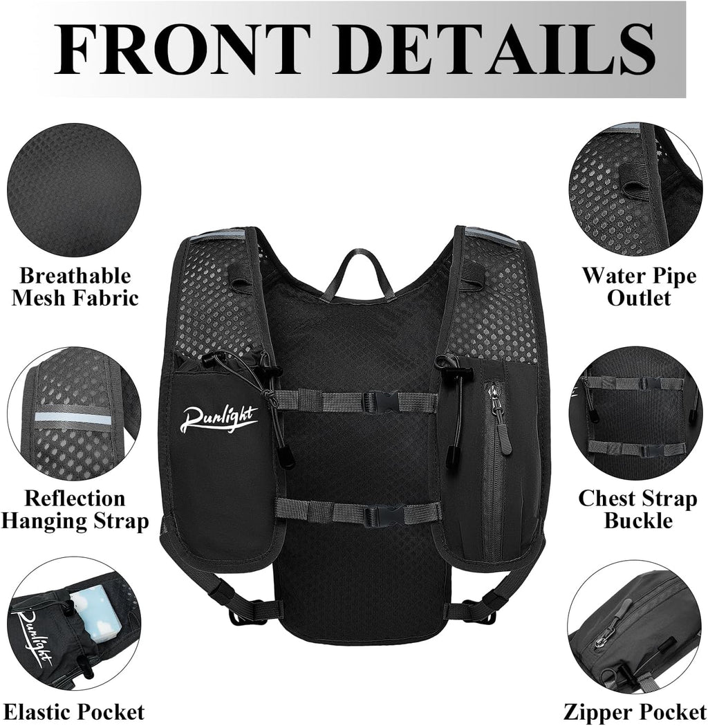 Runlight Running Vest for Women Men Lightweight Hydration Backpack Pack with 1.5L Water Bladder Bag Hydro Daypack for Hiking,Trail,Skiing,Camping,Cycling,Race,Marathon