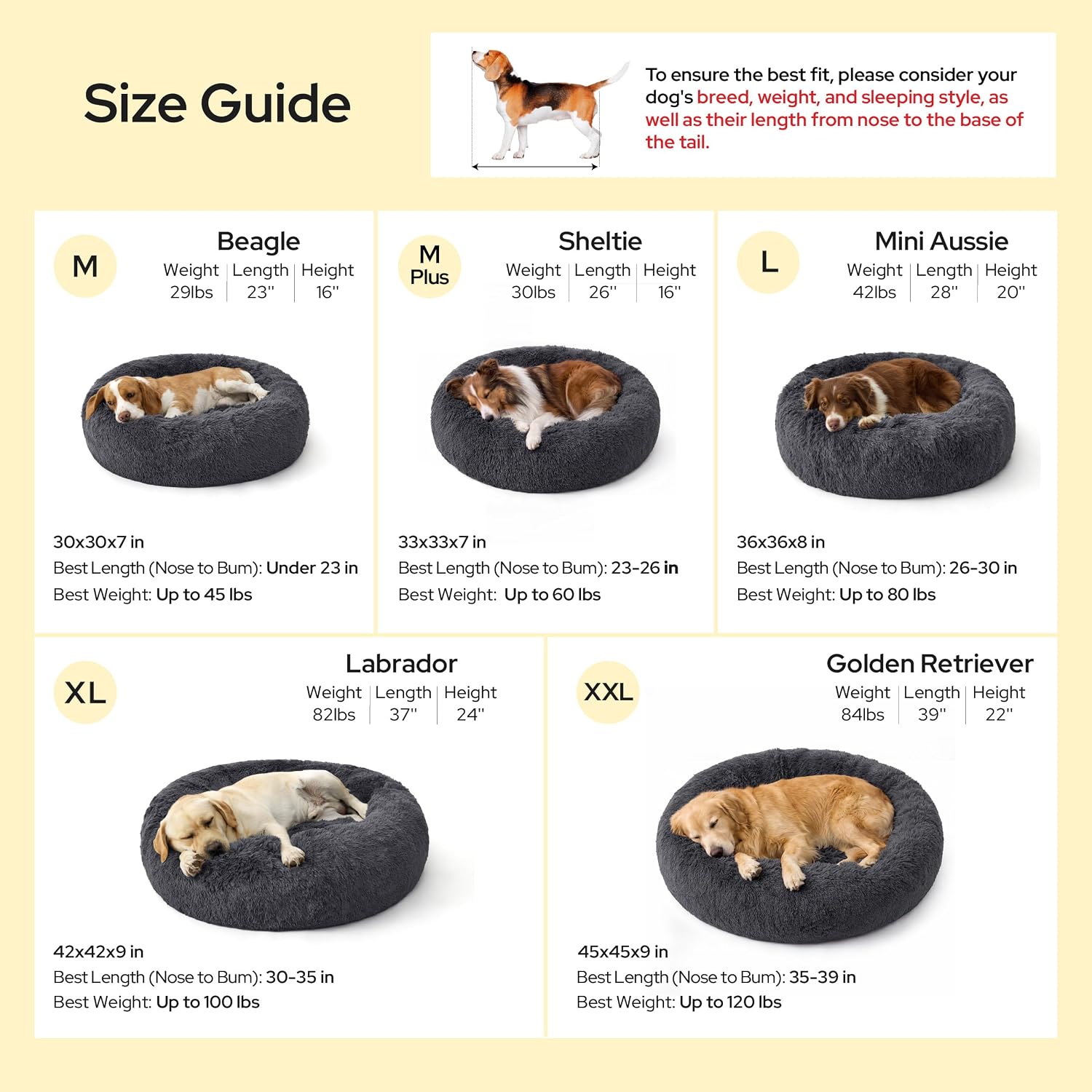 Bedsure SupportMax™ Calming Dog Beds Large Sized Dog Washable Pet Bed,36in