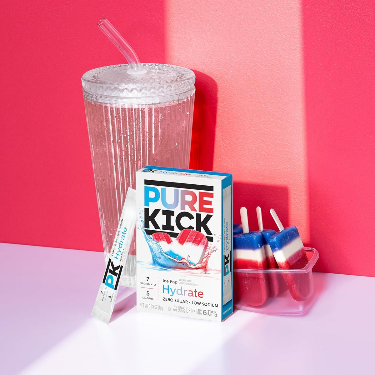 Pure Kick Hydration Singles To Go Water Drink Mix, Ice Pop, 72 Packets
