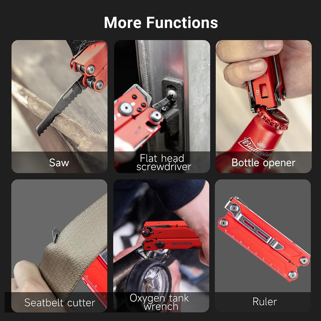 NEXTORCH PIONEER MT20 14-IN-1 Multi-tools Full-Size,Versatile Multi-tool Set with Scissors Needle Nose Pliers Pocket Clip Multi-tool (RED with Glass Breaker)