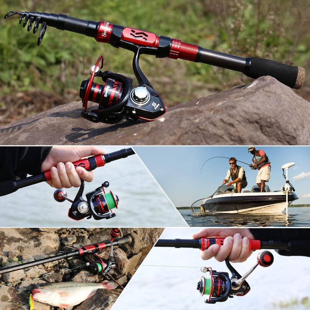 Sougayilang Fishing Rod and Reel Combos, Telescopic Fishing Pole with 12+1BB Spinning Reel for Travel Saltwater Freshwater Fishing-2.4M Rod with 3000 Reel