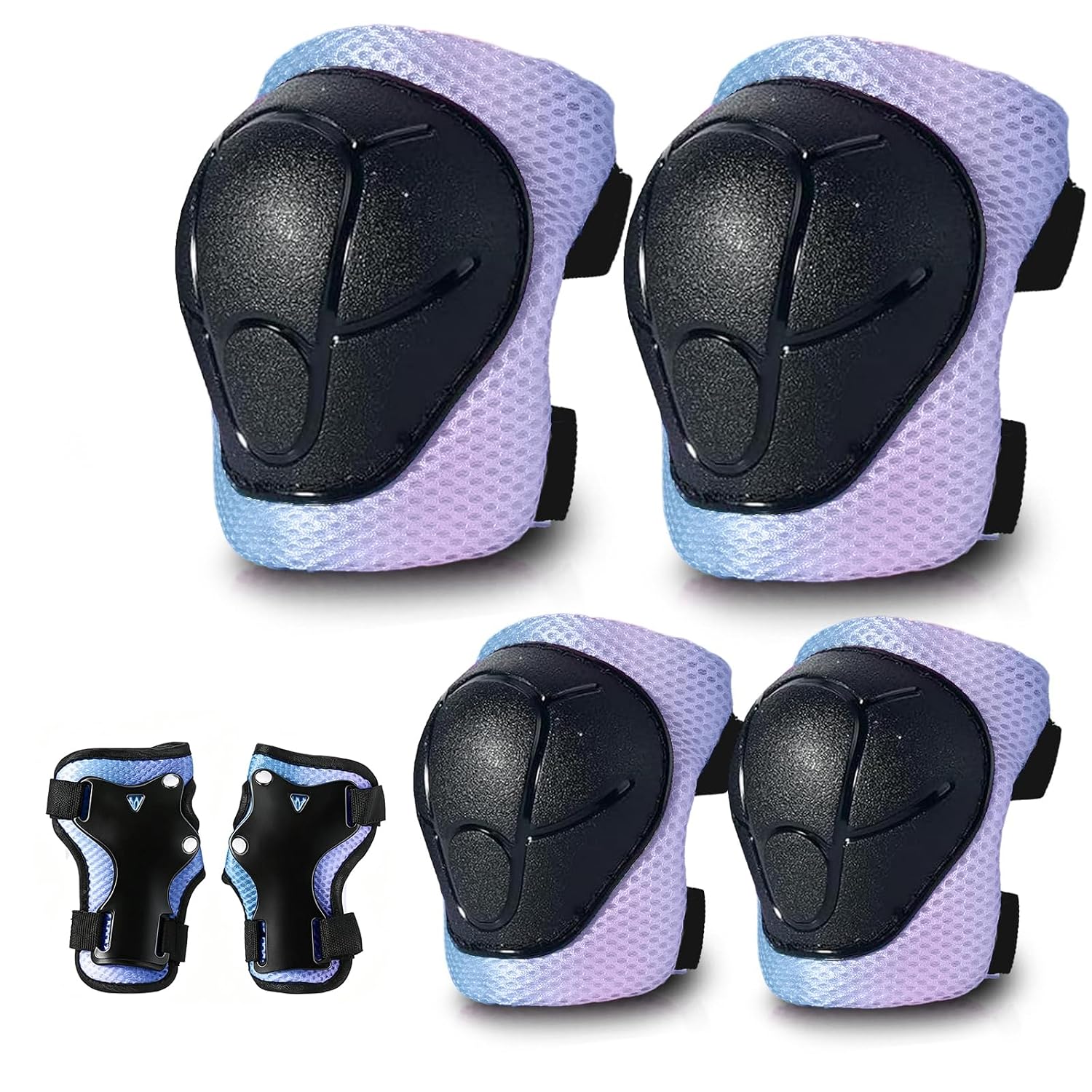 Gradient Color Kids Protective Gear Set Knee Pads for Kid 2-14 Years,W/ Adjustable Strap Kids/Youth Knee Pads Elbow Pads Wrist Guards Set for Inline Roller Skates,Cycling,BMX Bike,Skateboard,Scooter