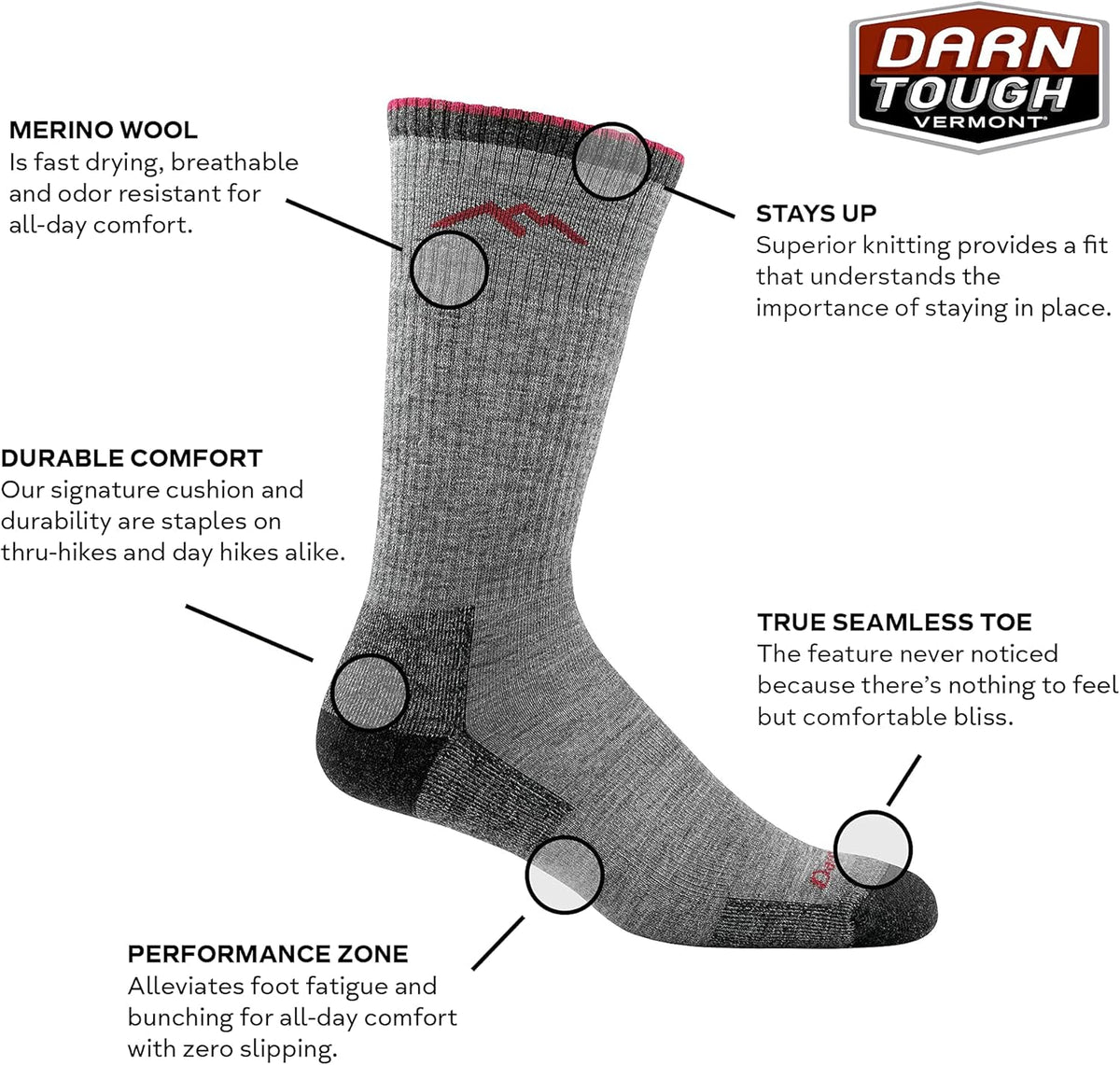 Darn Tough Vermont Men's Hiker Boot Midweight Cushion Hike Socks (1403)